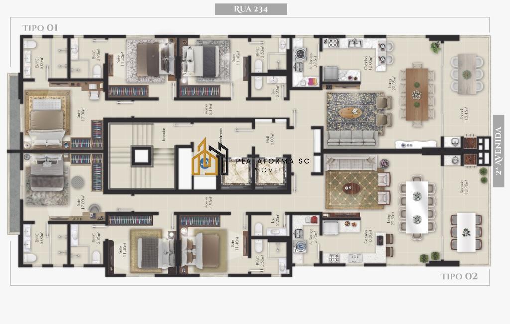 Apartamento à venda com 3 quartos, 137m² - Foto 3